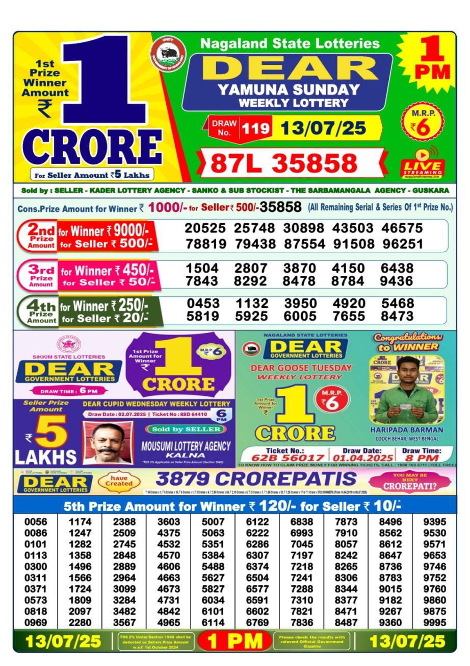 Dear Lottery Chart 2024